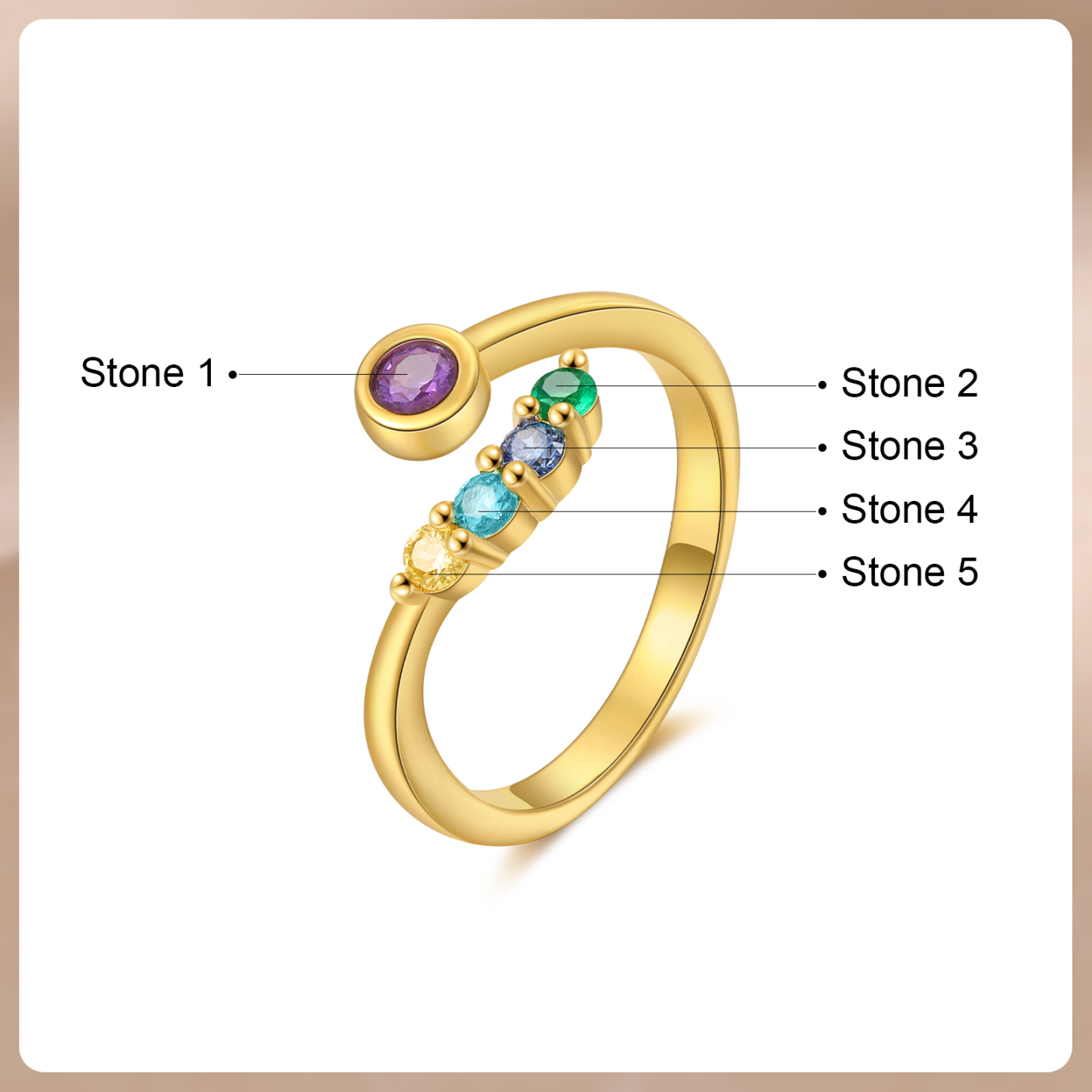 Personalised Women's Ring Custom 5 Birthstones Open Ring Birthday Gift for Ladies Girls-Jessemade AU