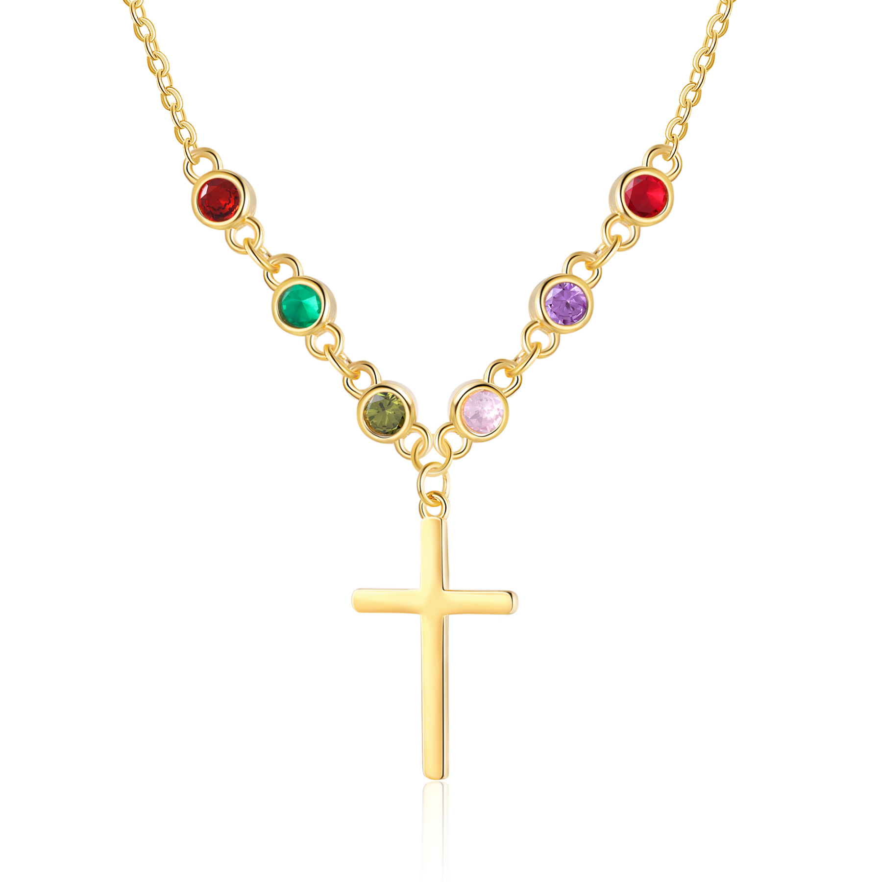 Personalised Cross Pendant Necklace Custom 6 Birthstones & 1 Text Necklace Birthday Gift for Her-Jessemade AU
