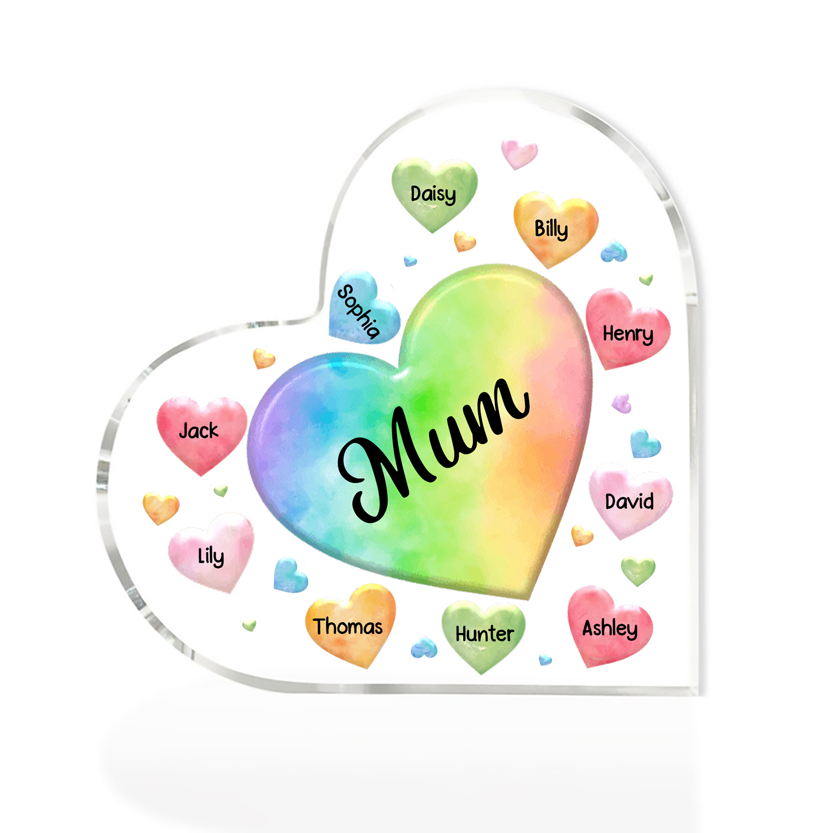 10 Names - Personalised Acrylic Heart Keepsake Custom Text Colourful Hearts Ornament Gift for Mother/Grandma-Jessemade AU