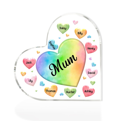 10 Names - Personalised Acrylic Heart Keepsake Custom Text Colourful Hearts Ornament Gift for Mother/Grandma-Jessemade AU