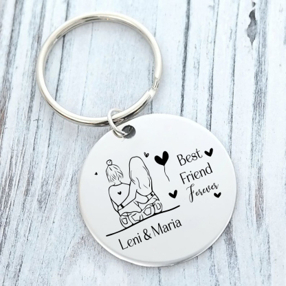 Personalised Round Keychain Custom Text Keyring Best Friend Forever Gift For Friend/Sister/Bestie-Jessemade AU