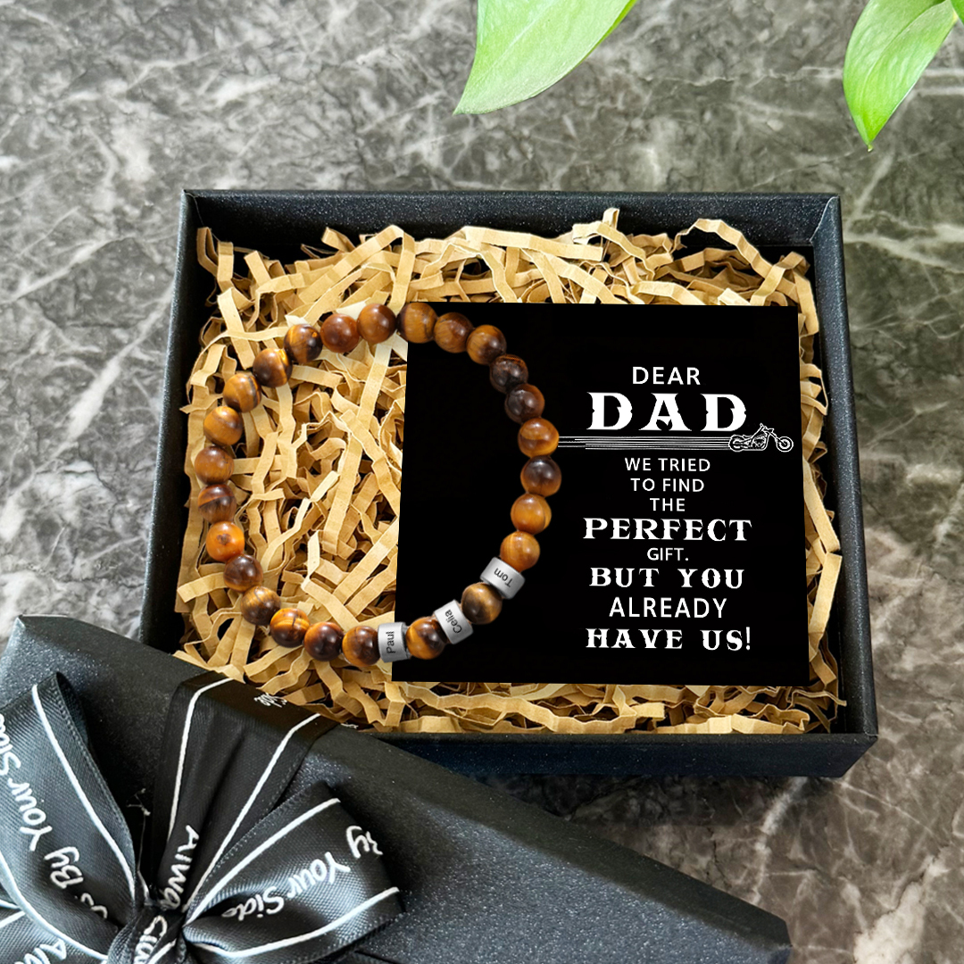 Tiger's Eye Men Bracelet Personalised 3 Names Beaded Warp Bracelet Gift For Dad-Jessemade AU