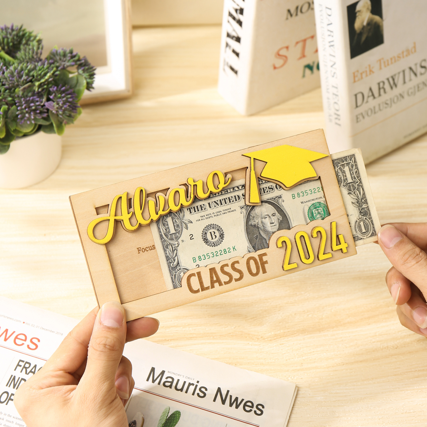 Class of 2024 Personalised Graduation Cash Clip Custom Name & Text Cash Box Creative Gifts for Her/Him-Jessemade AU