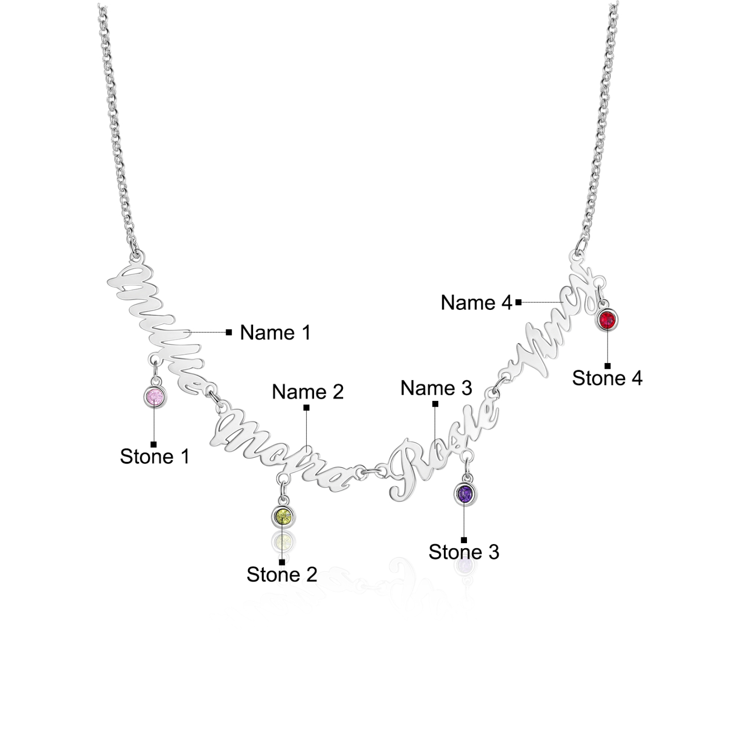 Personalised Necklace With Birthstones Custom 4 Names Necklace Gift For Women-Jessemade AU