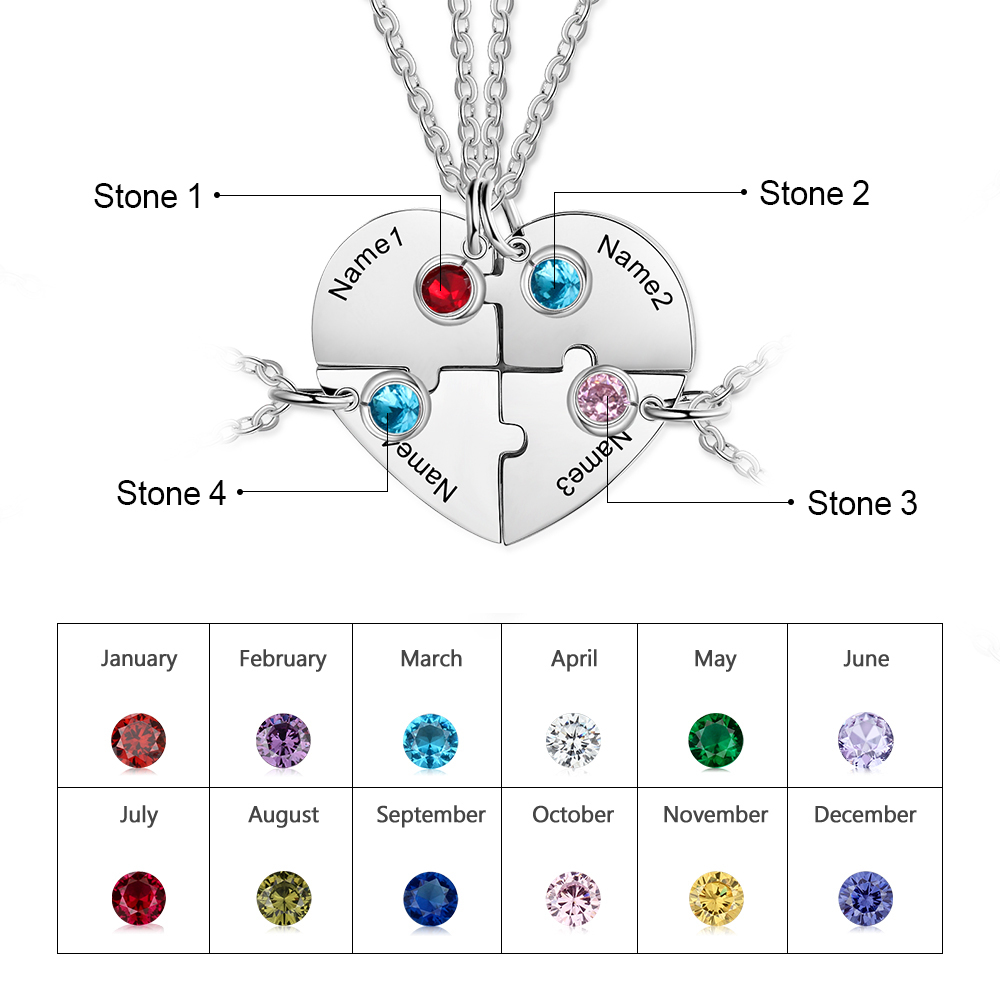 Personalised Puzzle Necklace With Birthstone Custom 4 Names Gifts For Mom BBF Friendship Style-Jessemade AU