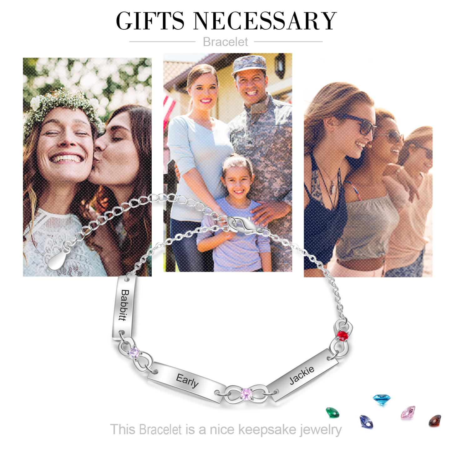 Custom Infinity Bracelet with Birthstones Engraved 3 Names Gifts for Mom-Jessemade AU