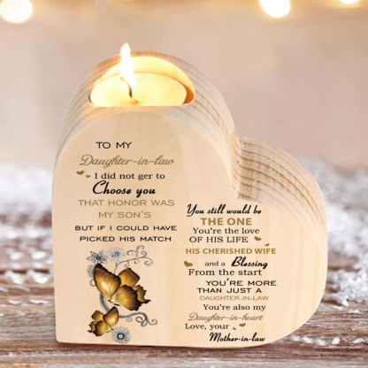 To My Daughter-in-law-Wooden Heart Candle Holder Butterfly Candlesticks "You still would be the one"-Jessemade AU
