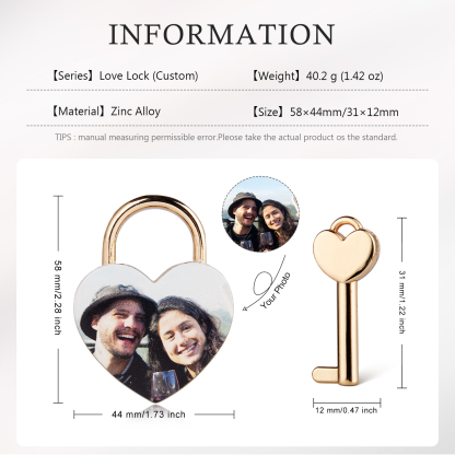 Personalised Heart Love Lock Custom Photo Padlocks Gifts For Couple-Jessemade AU