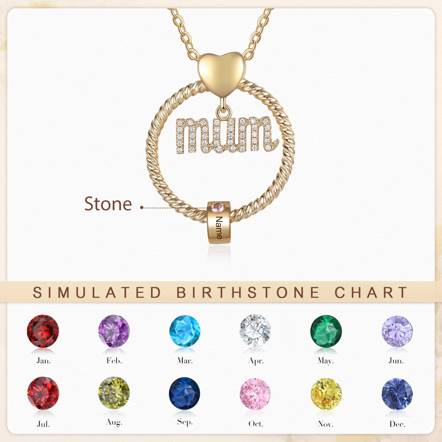 1 Name - Personalised Mum Circle Pendant Necklace Custom Name & Birthstone Necklace Gifts For Mum