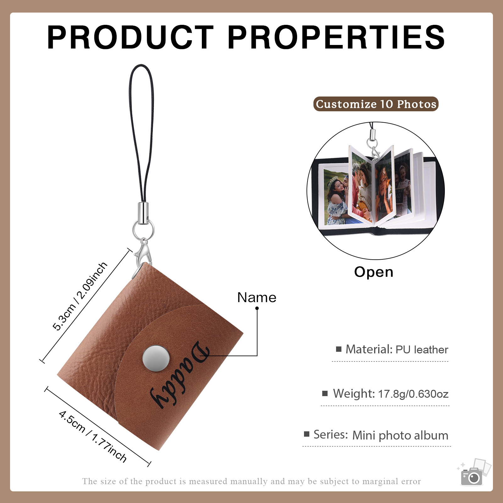 10 Photos - Personalised Mini Album Keychain Customised Photo & Name Leather Keychain Romantic Gift for Her-Jessemade AU