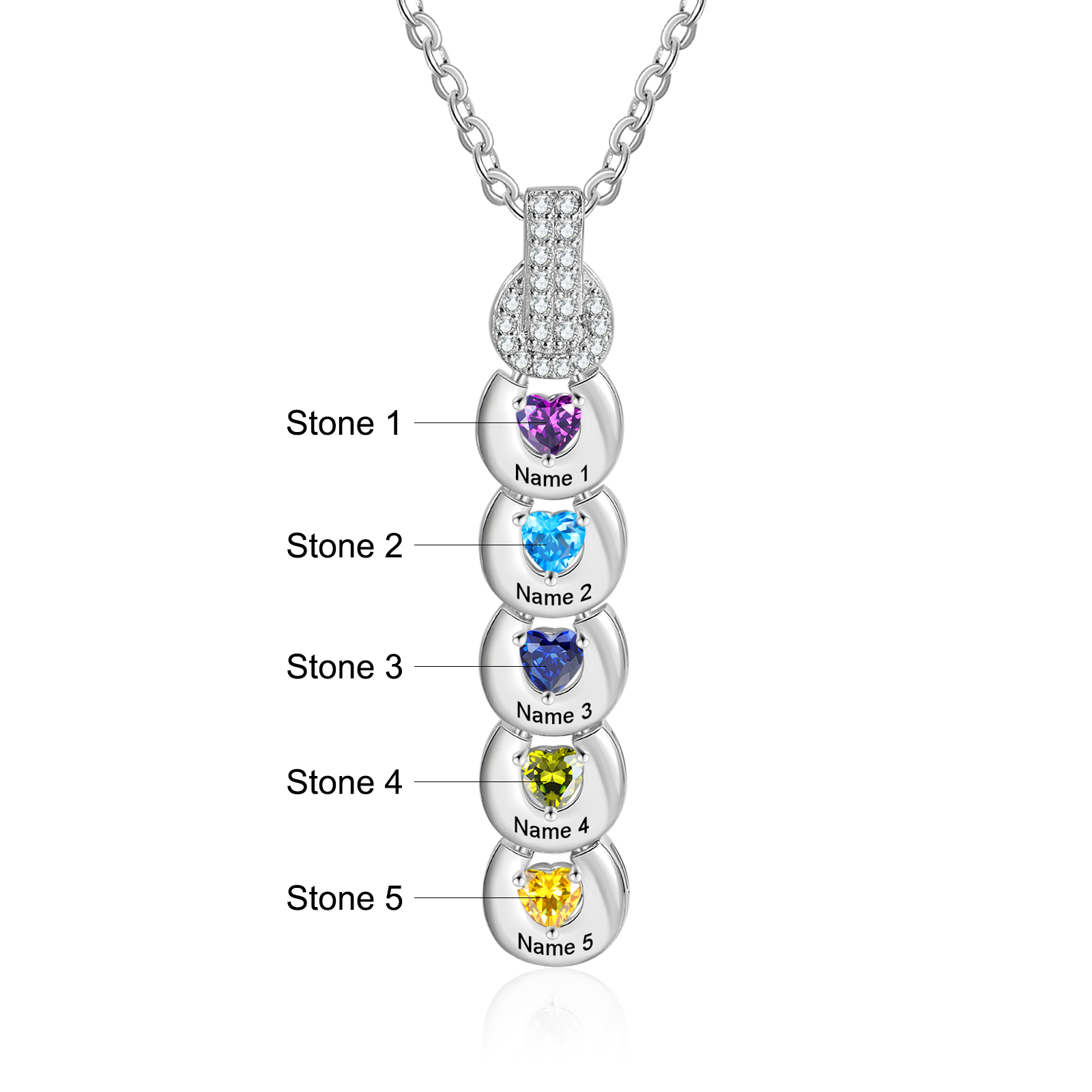 Custom Family Necklace Cascading Pendant with 5 Birthstones Engraving 5 Names Gifts for Her-Jessemade AU