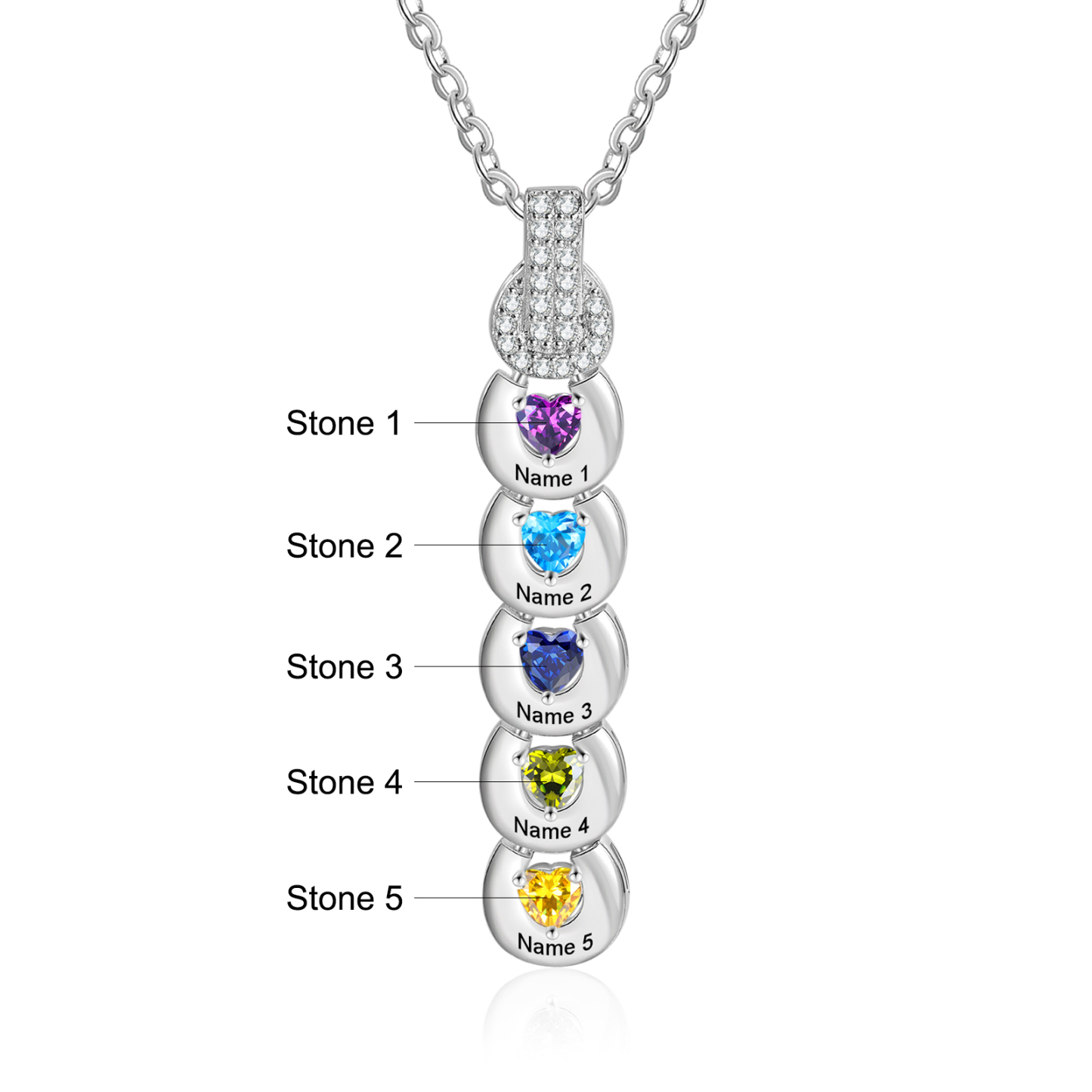 Custom Family Necklace Cascading Pendant with 5 Birthstones Engraving 5 Names Gifts for Her-Jessemade AU