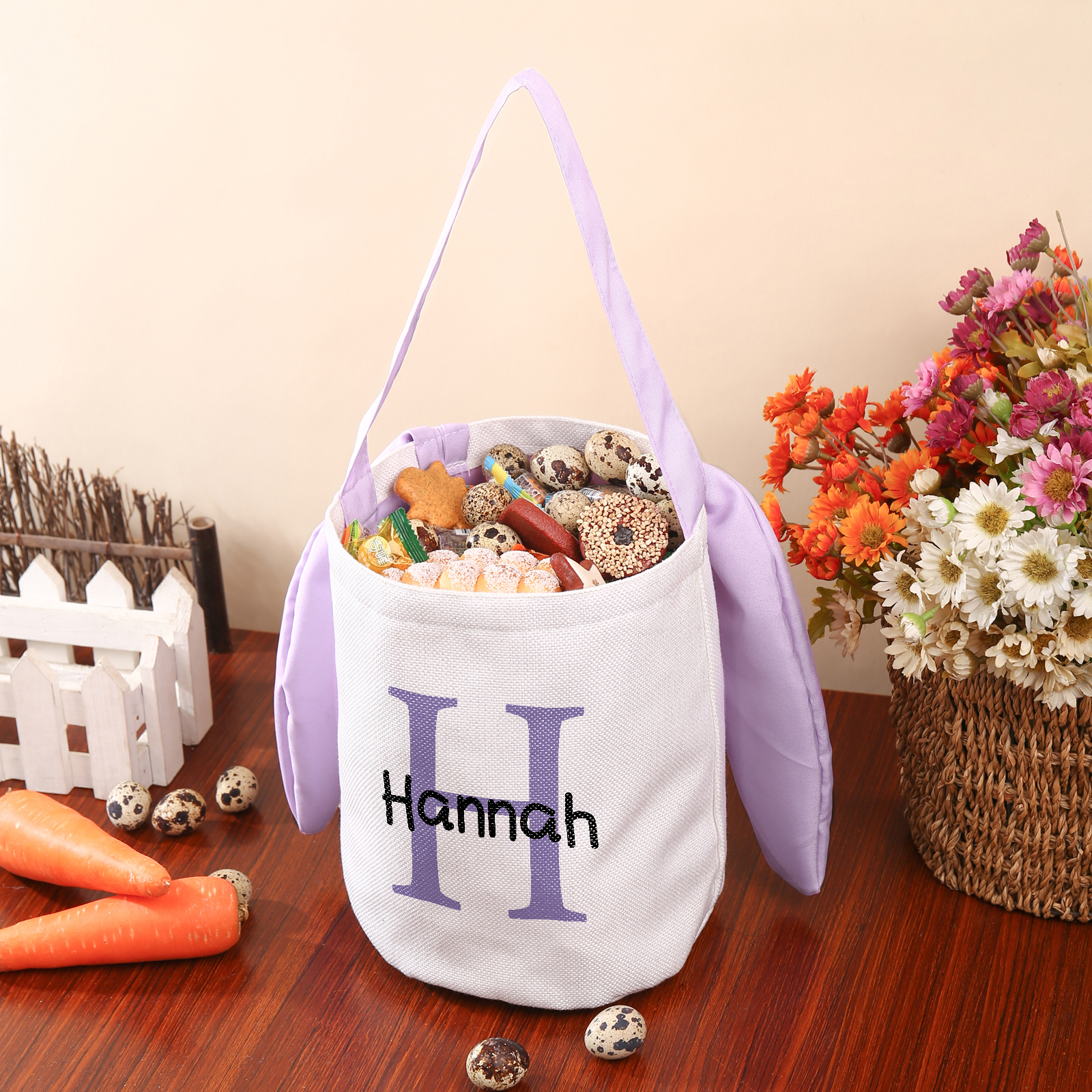 Easter Bunny Tote Bag Personalised Letter & Name Bucket Bag Bunny Basket Gifts For Kids-Jessemade AU