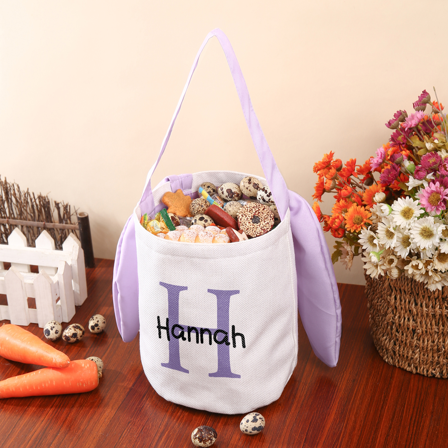 Easter Bunny Tote Bag Personalised Letter & Name Bucket Bag Bunny Basket Gifts For Kids-Jessemade AU
