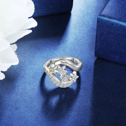 Personalised Star Ring With 1 Birthstone Engraved Names Ring Gift For Women-Jessemade AU