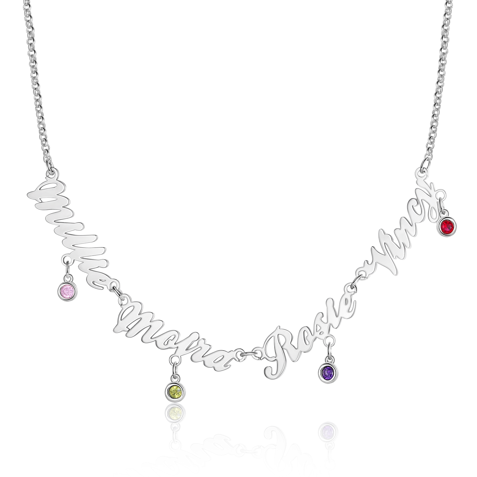 Personalised Necklace With Birthstones Custom 4 Names Necklace Gift For Women-Jessemade AU