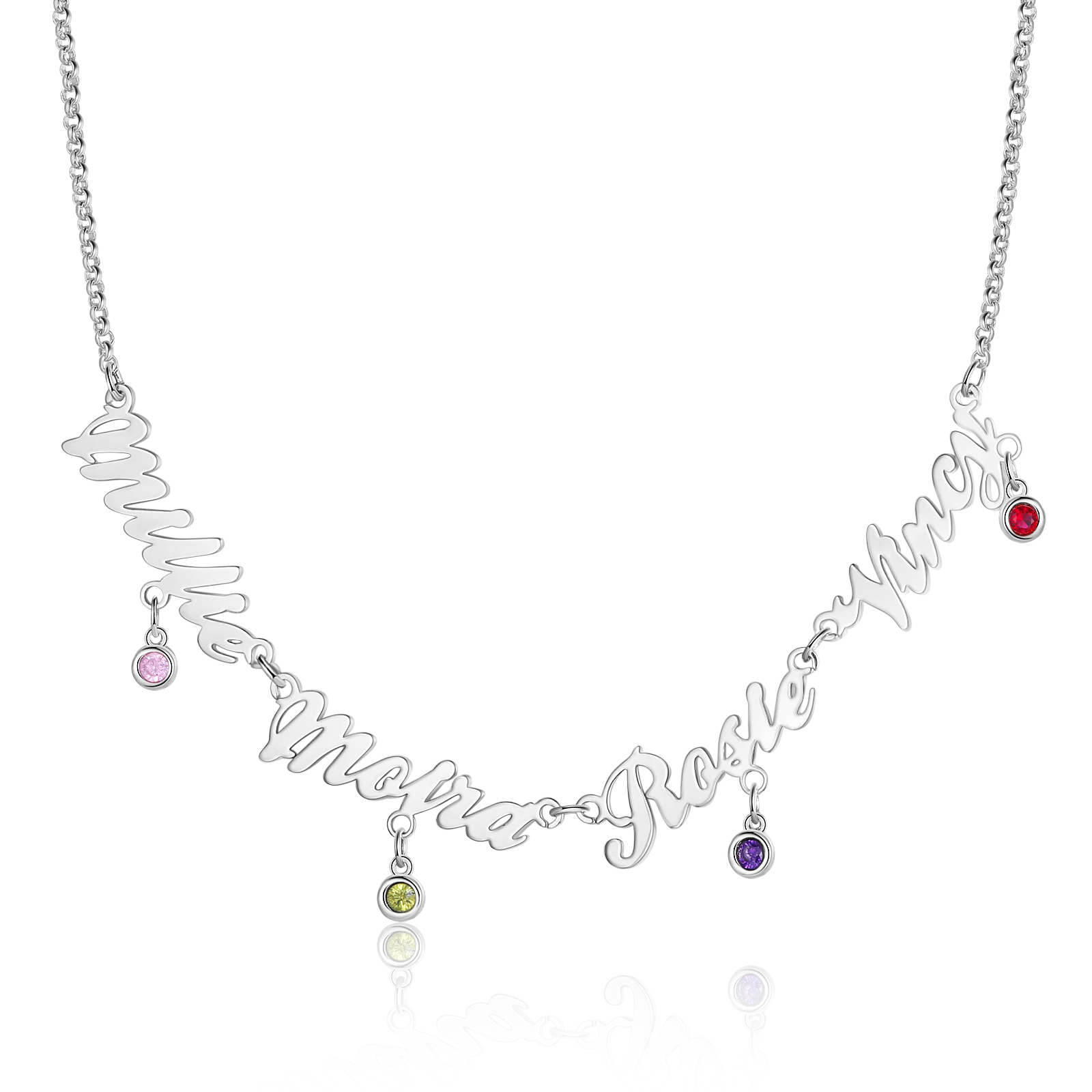 Personalised Necklace With Birthstones Custom 4 Names Necklace Gift For Women-Jessemade AU