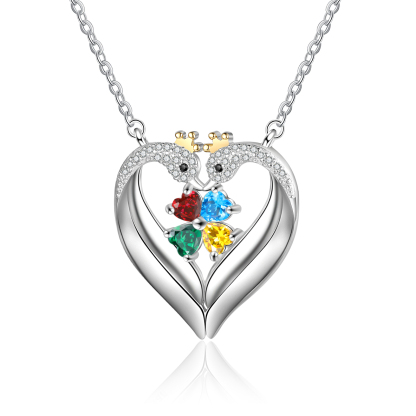 Personalised Heart Swan Necklace With 4 Birthstones Engraved Names Necklace Gifts For Her-Jessemade AU