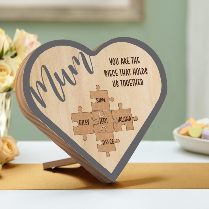 To Mum Personalised Wooden Puzzle Heart Keepsake Desktop Ornament Custom 5 Names Mothers Gifts-Jessemade AU
