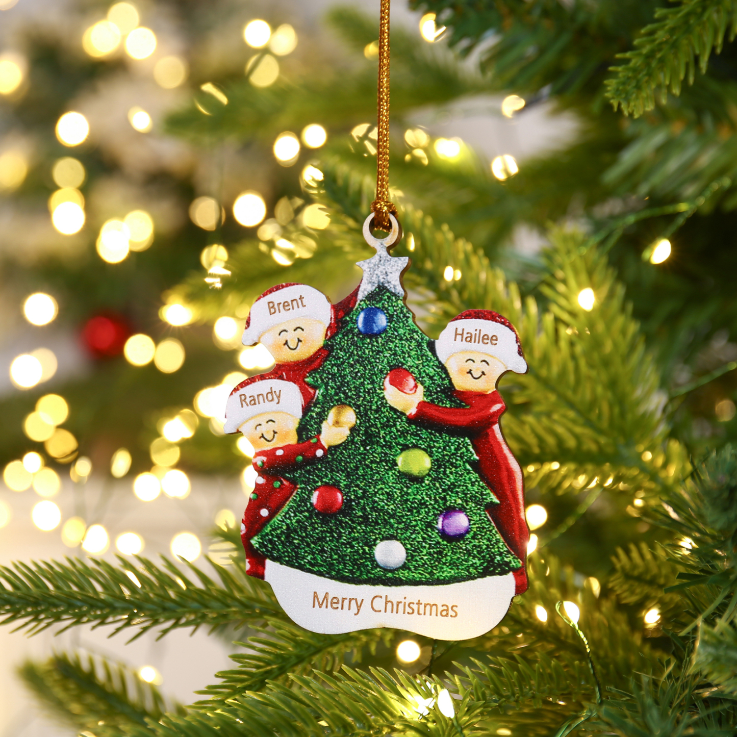 3 Names - Personalised Wooden Christmas Ornaments Custom Text & Name Xmas Pendant Gifts for Family-Jessemade AU