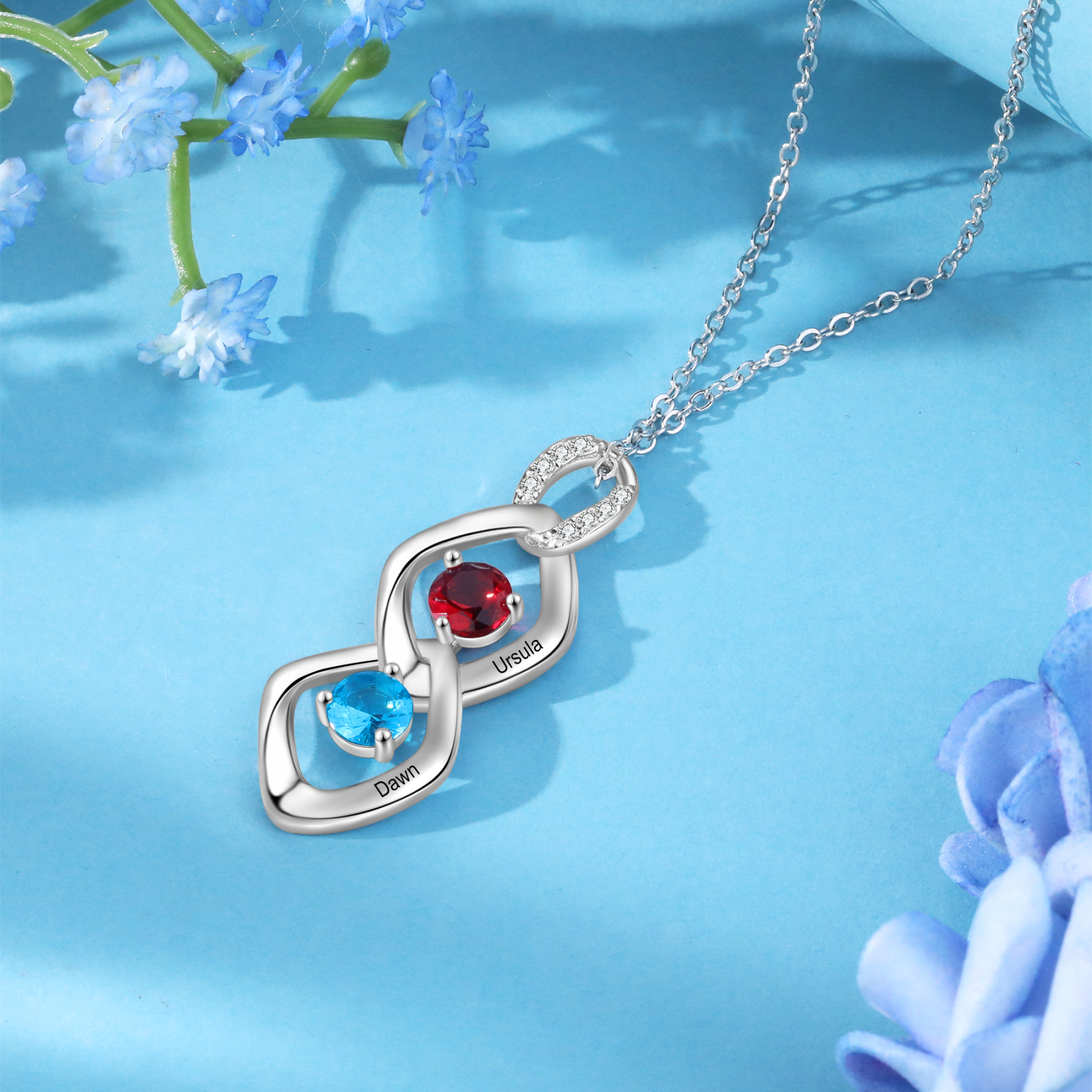 Personalised Pendant Necklace Custom 2 Birthstones Engraved 2 Names Necklace Gift for Women-Jessemade AU