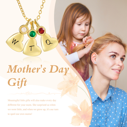 Personalised Heart Pendant Necklace Custom 3 Letters & 3 Birthstones Necklace Gifts for Her-Jessemade AU