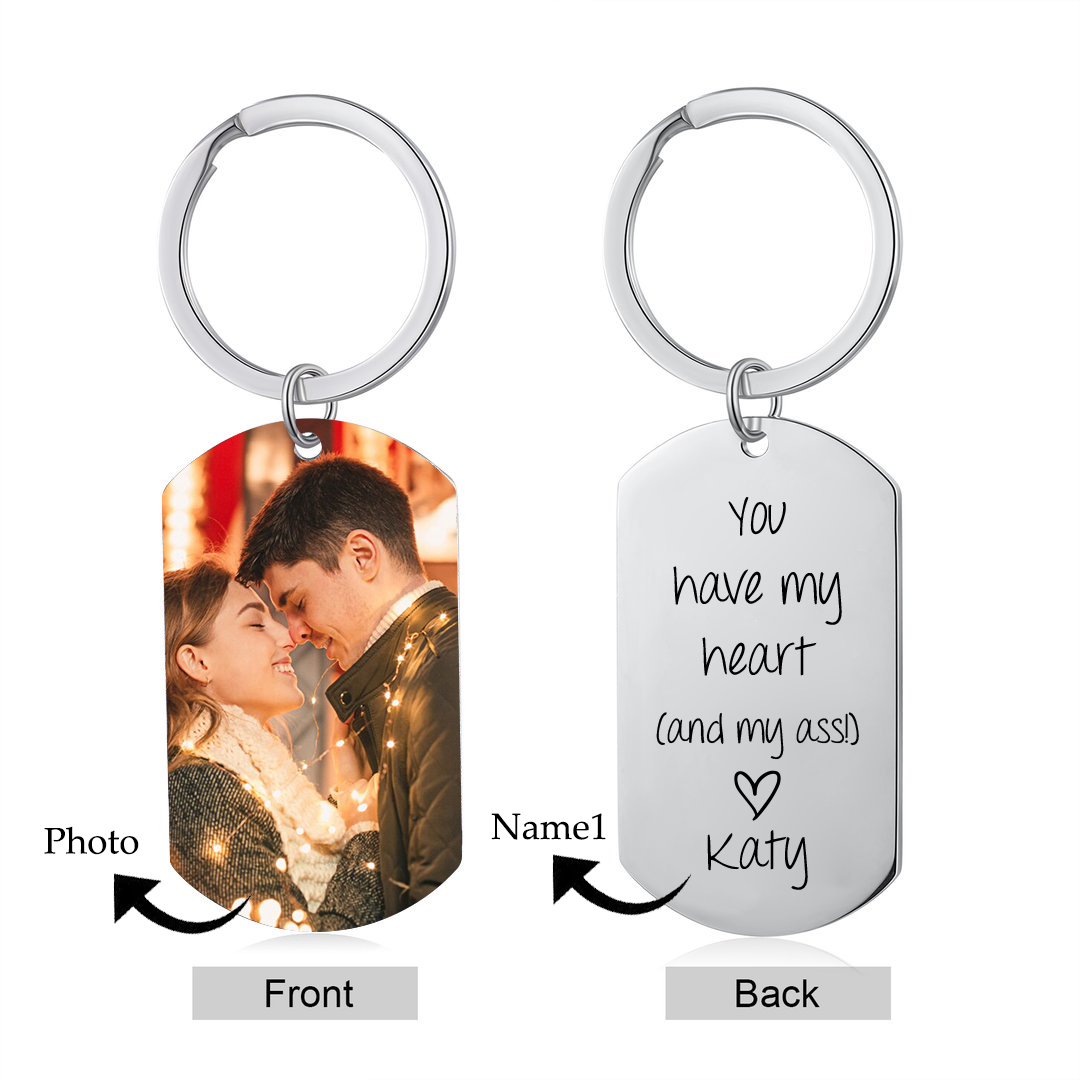 Personalised Photo & Name Keychain Stainless Steel Keyring "You Have My Heart" Gift for Couples-Jessemade AU