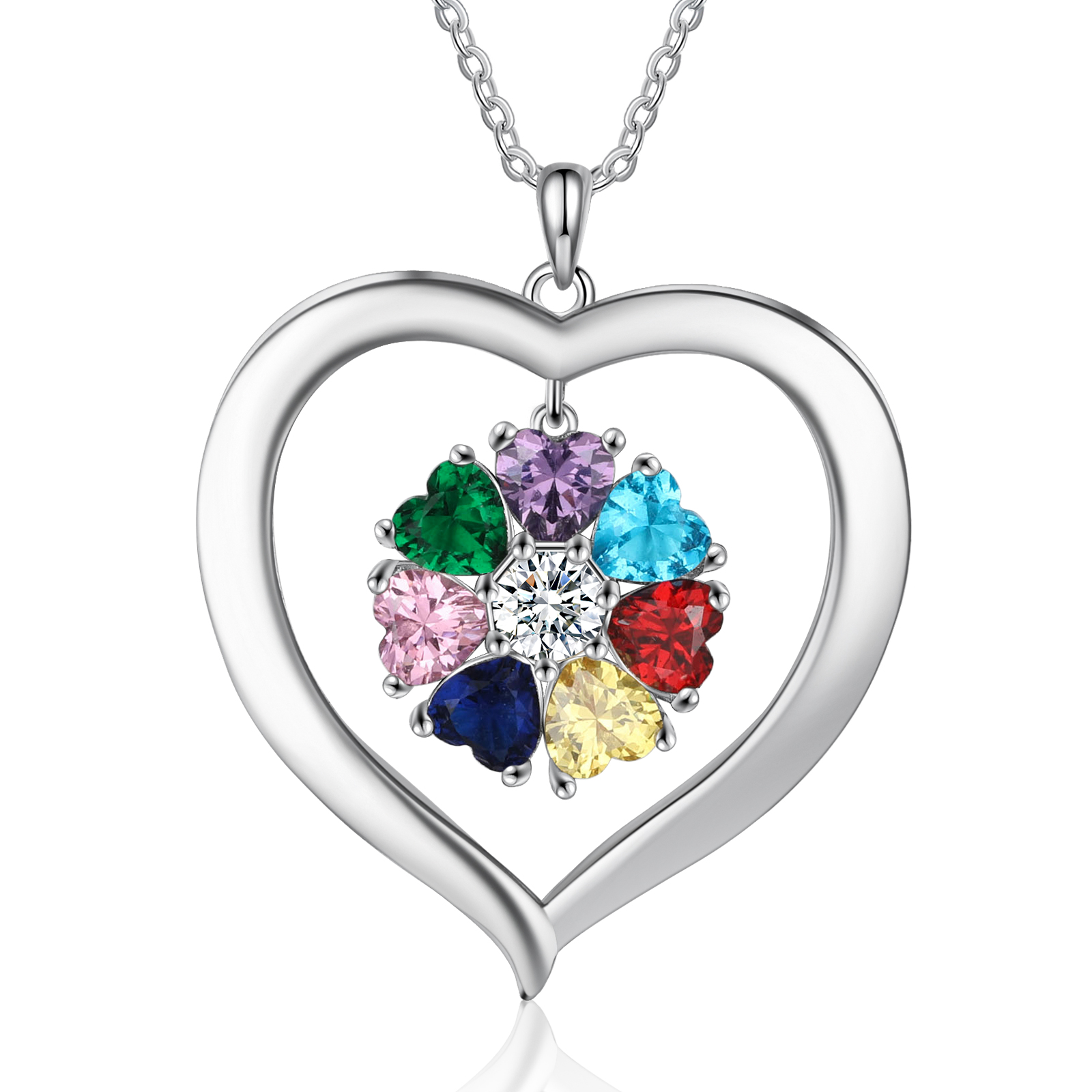 Personalised Heart Necklace with 7 Birthstones Engraved Names Family Necklace Gifts for Her-Jessemade AU