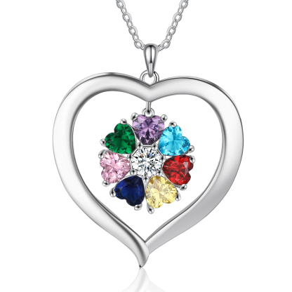 Personalised Heart Necklace with 7 Birthstones Engraved Names Family Necklace Gifts for Her-Jessemade AU