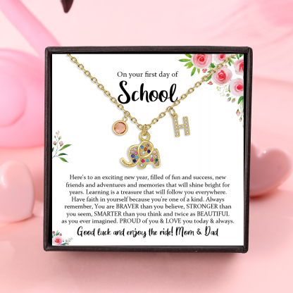 Back To School Personalised Elephant Necklace Custom Birthstone and Initial Necklace-Jessemade AU