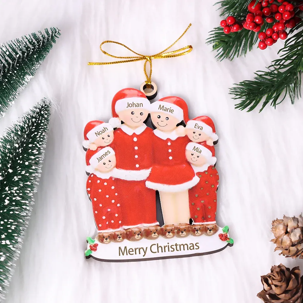 6 Names - Personalized Wooden Christmas Ornaments Custom Name & Text Christmas Pajama Party Pendants Family of 6 Gift For Family-Jessemade AU