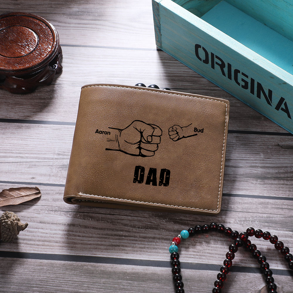 2 Names - Personalised Men Leather Wallet Custom Photo & Name Folding Wallet Fist Bump Wallet Gift for Dad-Jessemade AU