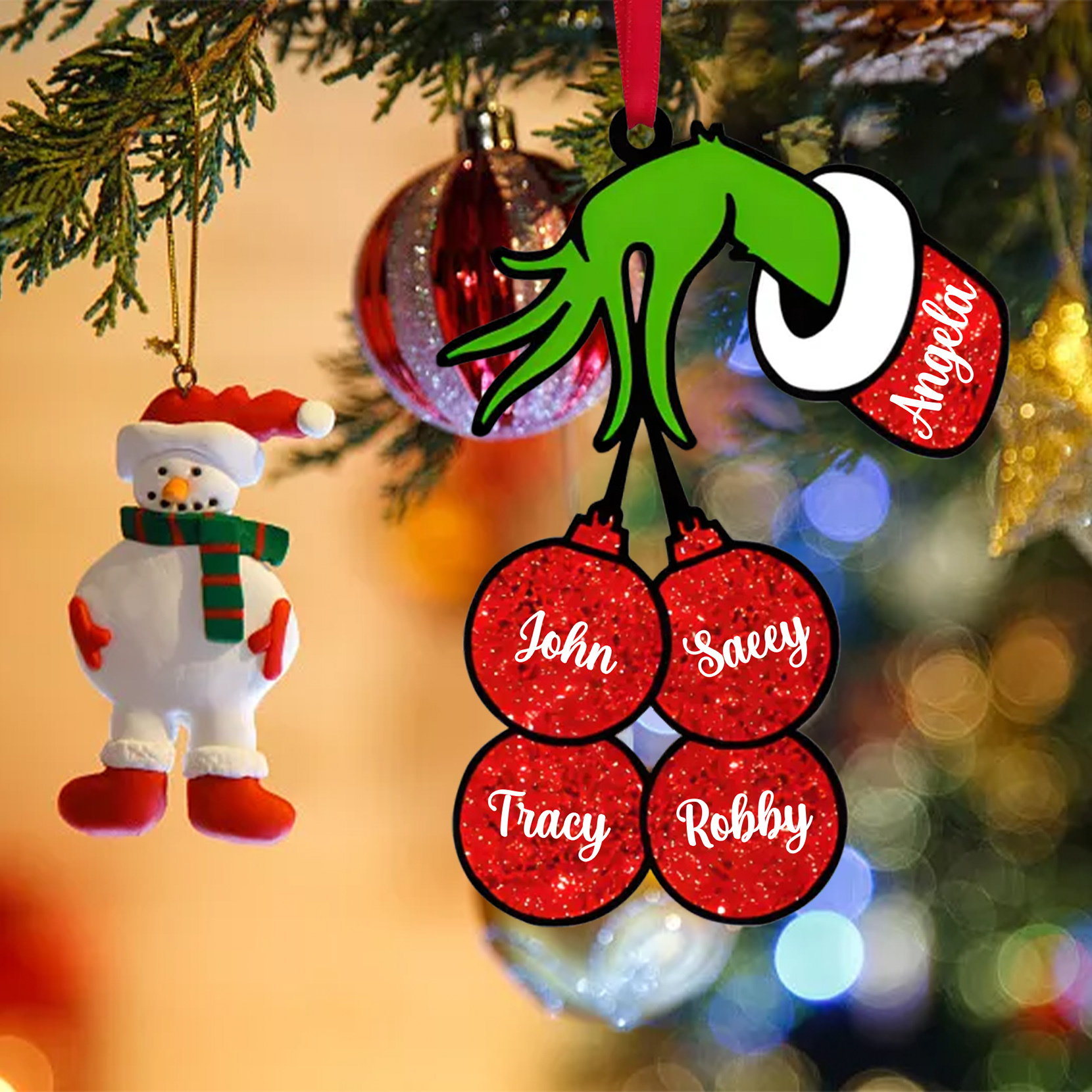 5 Names - Personalised Wooden Christmas Ornaments Customised Name Grinch Christmas Ornament Gifts for Family Friends-Jessemade AU