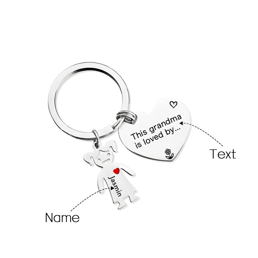 Personalised Keychain with Kid Charm Engraved 2 Names Family Keychain for Grandma-Jessemade AU