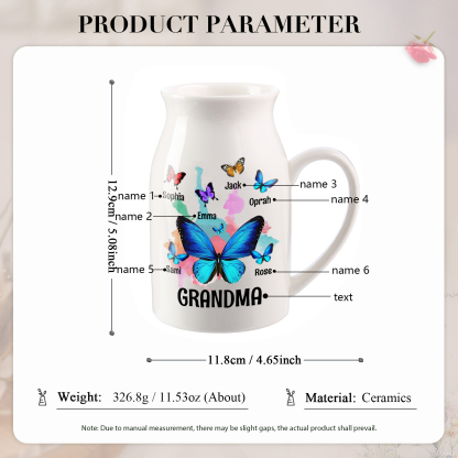 Personalised Ceramic Flower Vase Custom 2–8 Names & 1 Text Colourful Butterfly Vase Gift for Mother/Grandma-Jessemade AU