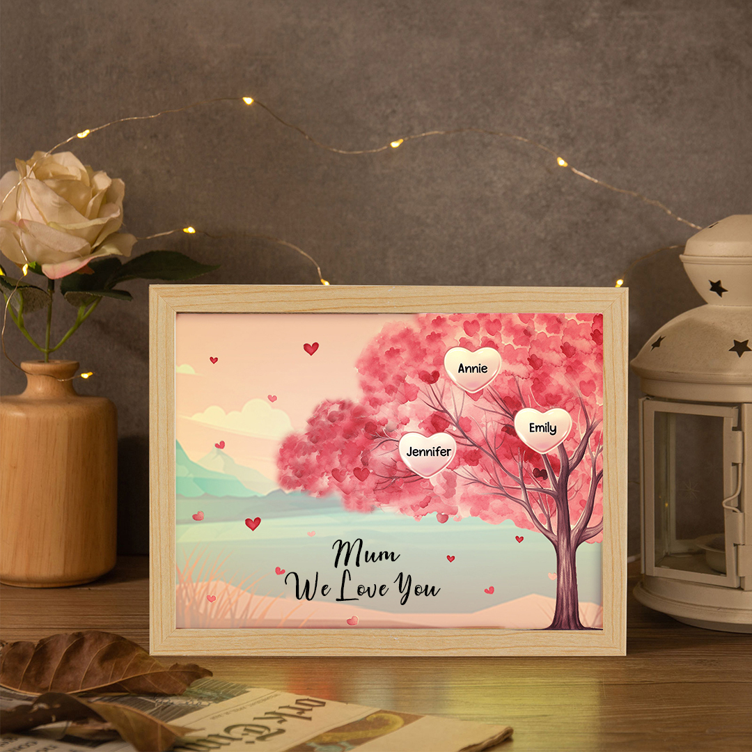Personalised Frame Night Light Custom 1 Text & 3 Names Pink Family Tree Ornament Gifts for Mother/Grandma-Jessemade AU