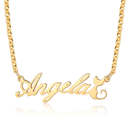 Personalised Cat Necklace Custom 1 Name Necklace Gift For Women-Jessemade AU