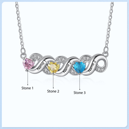 Personalised Heart Birthstone Necklace Custom 3 Names Overlap Necklace Gifts for Her-Jessemade AU