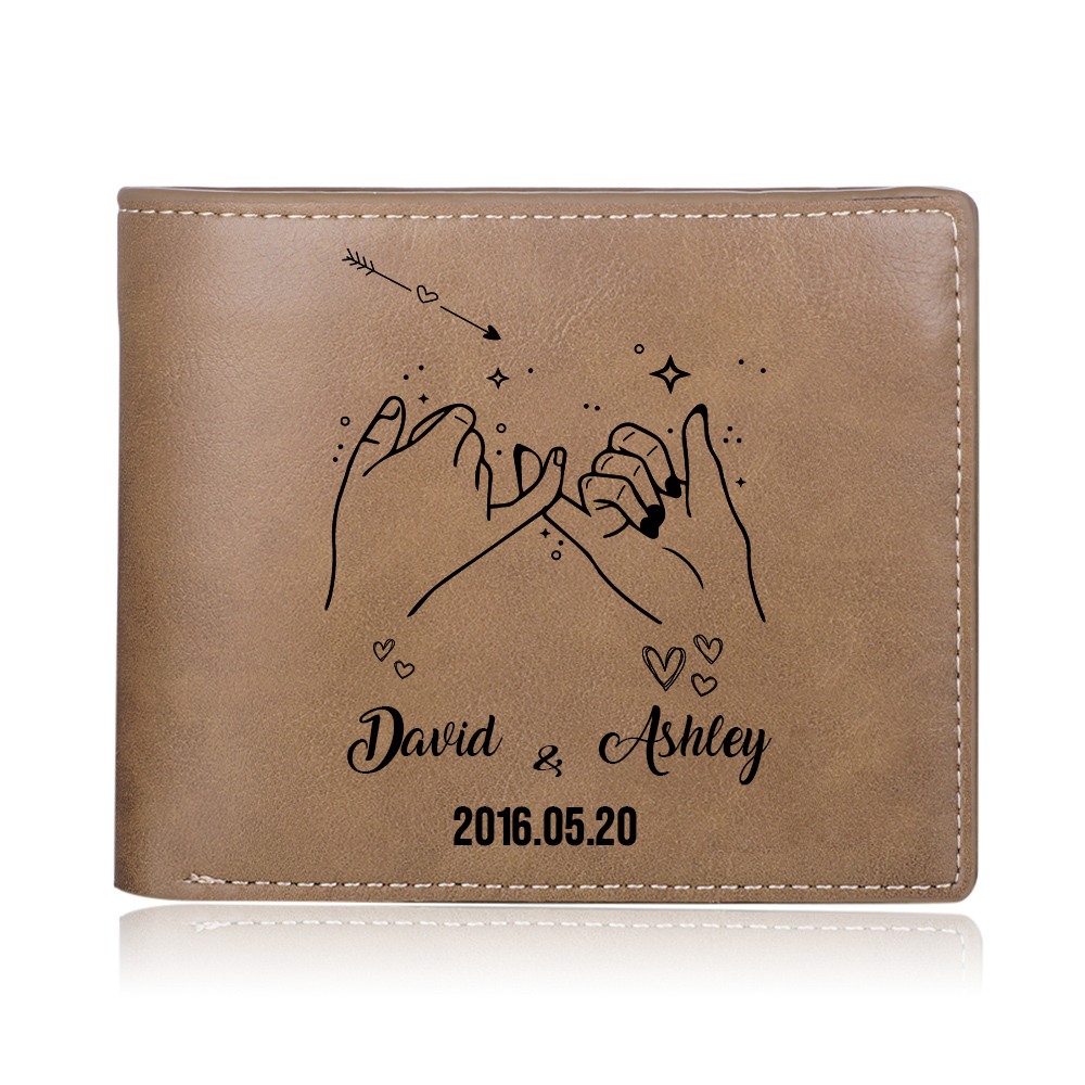 Personalised Leather Wallet for Men Customised 2 Names & Date Wallets Pinky Swear Creative Gifts for Husband/Boyfriend-Jessemade AU