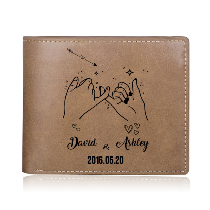 Personalised Leather Wallet for Men Customised 2 Names & Date Wallets Pinky Swear Creative Gifts for Husband/Boyfriend-Jessemade AU