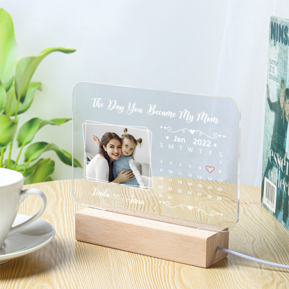 Personalised Calendar Night Light Custom Photo & Text LED Lamp Mother's Day Gift - The Day You Became My Mum/Mom-Jessemade AU
