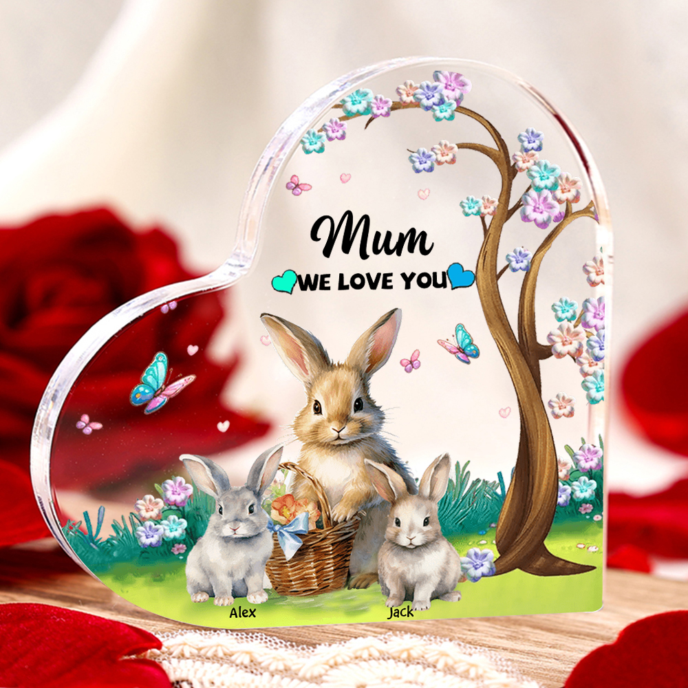 2 Names - Personalised Acrylic Heart Keepsake Custom Text Bunny Family Ornament Gifts for Mother/Grandma-Jessemade AU