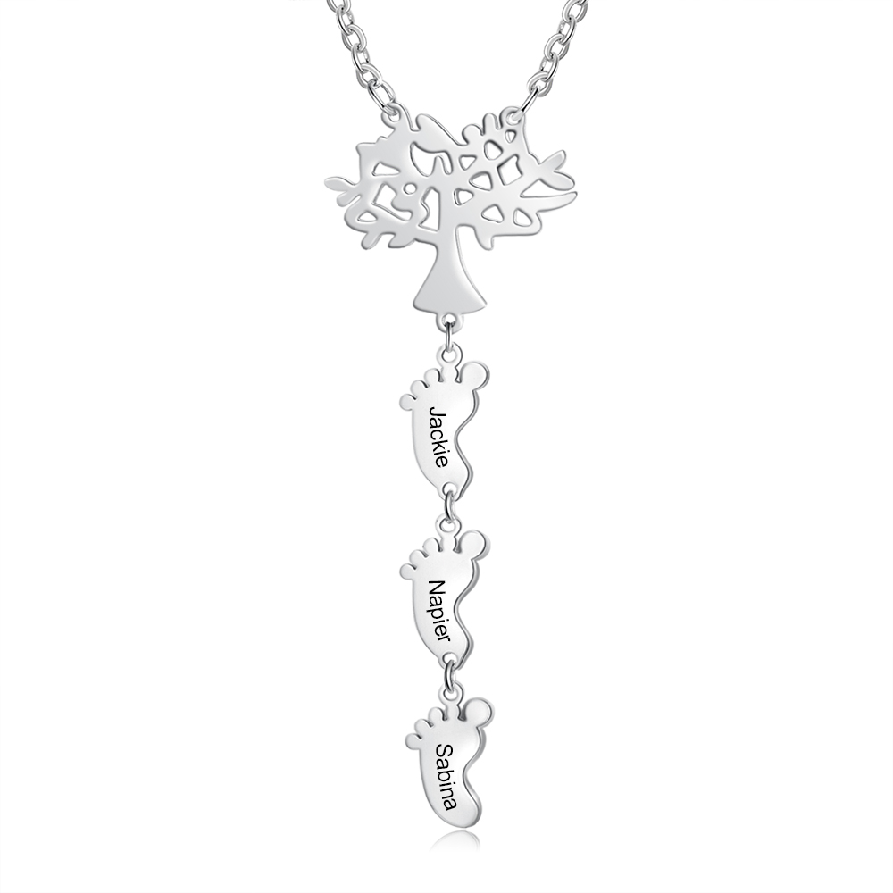 Mother's Day Gifts Personalised Family Tree Baby Feet Mother Necklace Engraved 3 Names Necklace Gifts For Mom-Jessemade AU