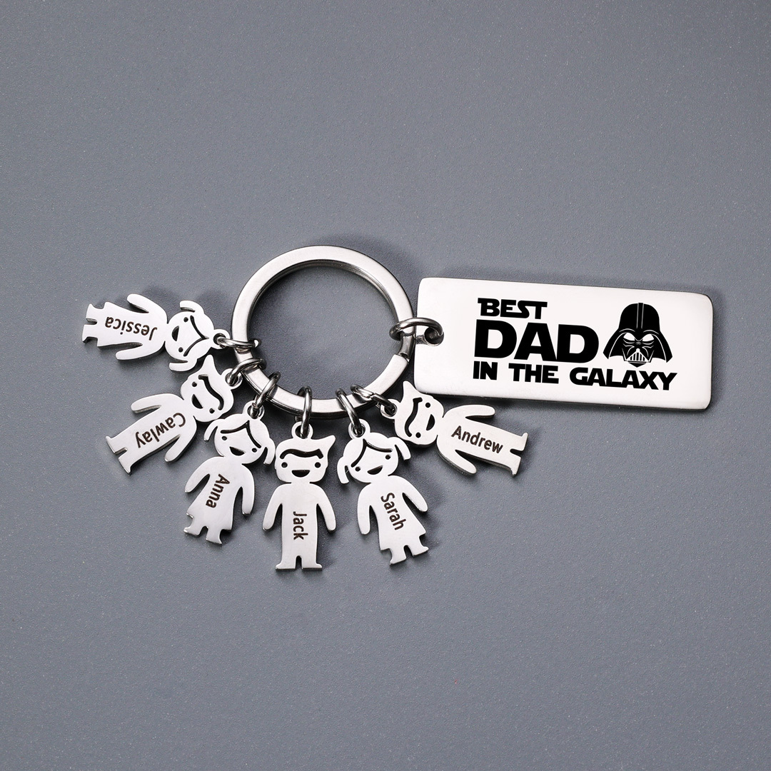 Personalised Best Dad in The Galaxy Keychain with 6 Kid Charms Father's Day Gift-Jessemade AU
