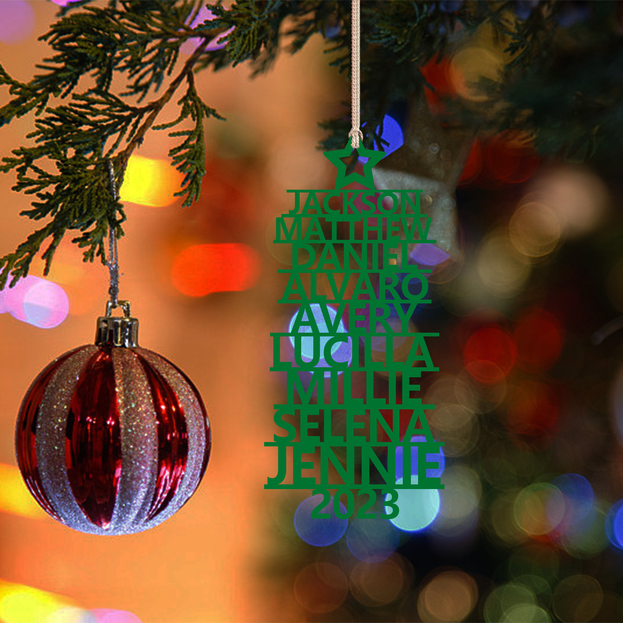 9 Names - Personalised Christmas Tree Ornaments Customised Name Xmas Wooden Decor Gifts for Family Friends-Jessemade AU