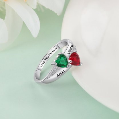 Family Ring Promise Ring Personalised 2 Birthstones Ring With Names Gifts for Her-Jessemade AU