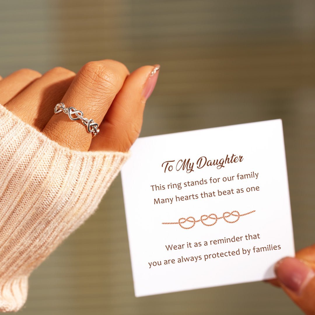 To my daughter, This ring stands for our family, Infinity Heart Knot Ring With Card, Gifts For Her-Jessemade AU