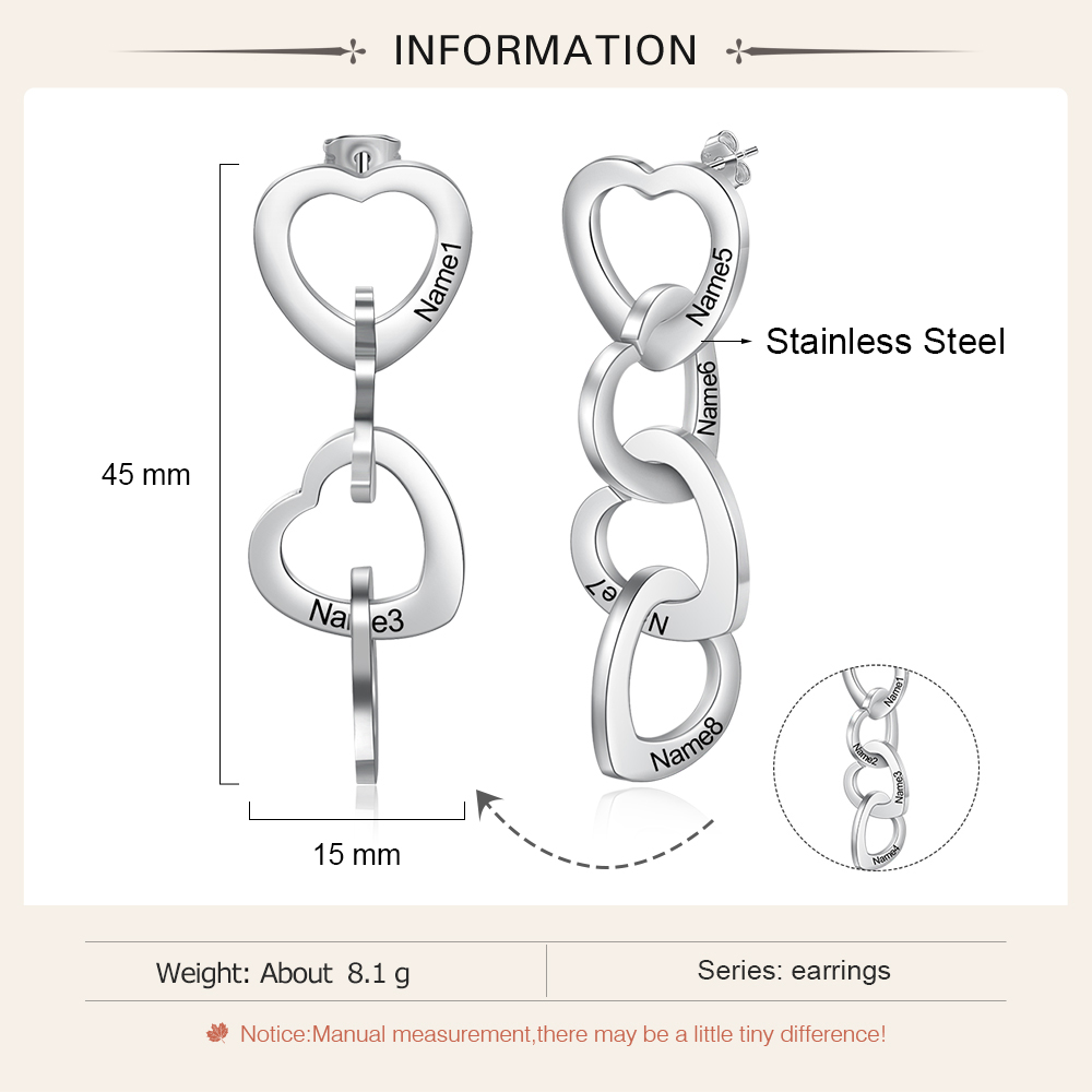 Personalised 4 Hearts Pendant Name Earrings for Her-Jessemade AU
