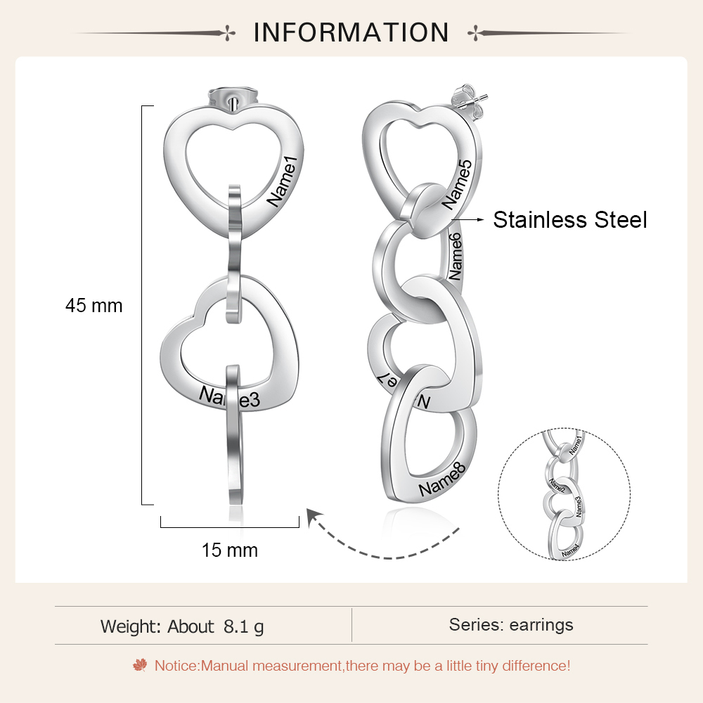Personalised 4 Hearts Pendant Name Earrings for Her-Jessemade AU
