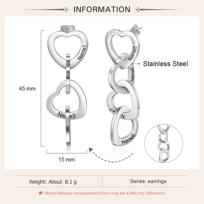 Personalised 4 Hearts Pendant Name Earrings for Her-Jessemade AU